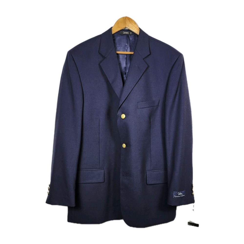 John Weitz Sport Coat Mens 42L Navy Wool Gold Buttons‎ Classic Career Preppy NEW - Picture 2 of 16